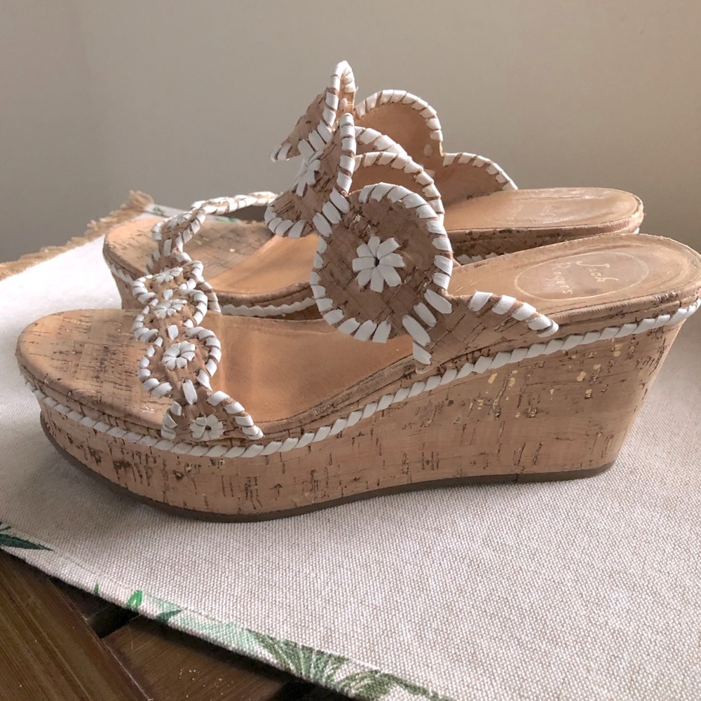 Jack Rodgers Cork & White Double Strap Platform Slides 10 wide fit